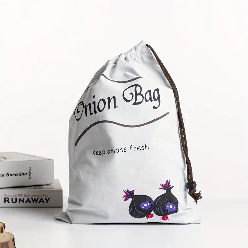 Potato Onion Storage Bag Keep Fresh Vegetable Fruit Organizer Drawstring Canvas Bags Reusable Sacks Holds Keeper Large Capacity