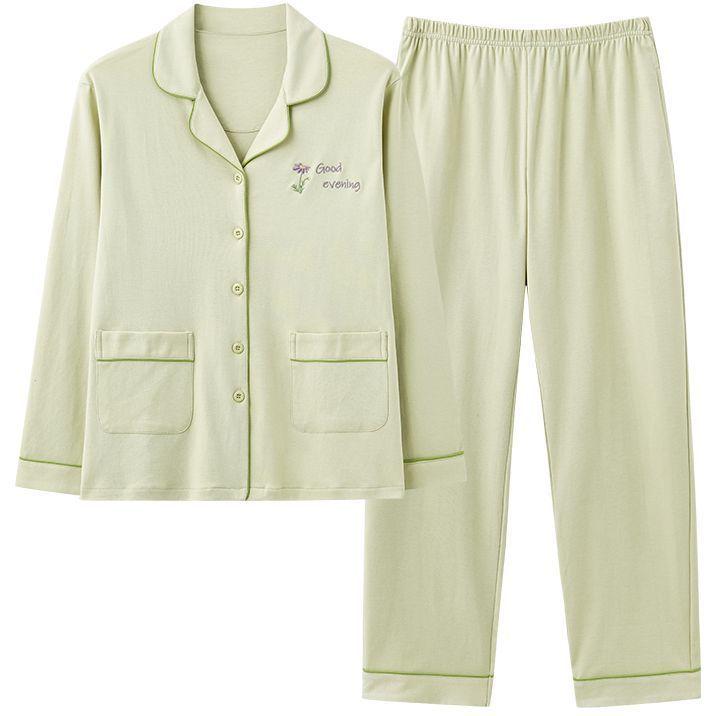 Double-sided 100% Cotton Pajamas Women's Spring and Autumn Long-sleeved Plus Size Cardigan Young and Middle-aged Ladies Cotton Suit Home Service