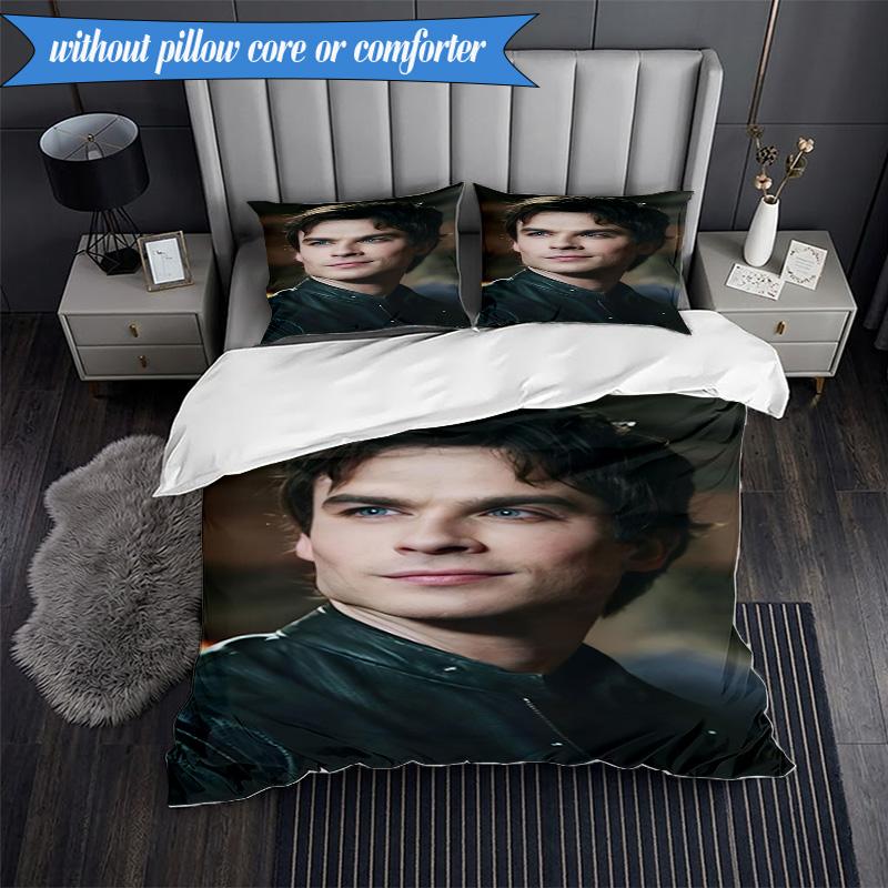 3PCS Two Men In Suits Damon Bedding Set,Including 1pc Duvet Cover And 2pcs Pillowcases Perfect for Bedroom, Dormitory, Fan Christmas Gift