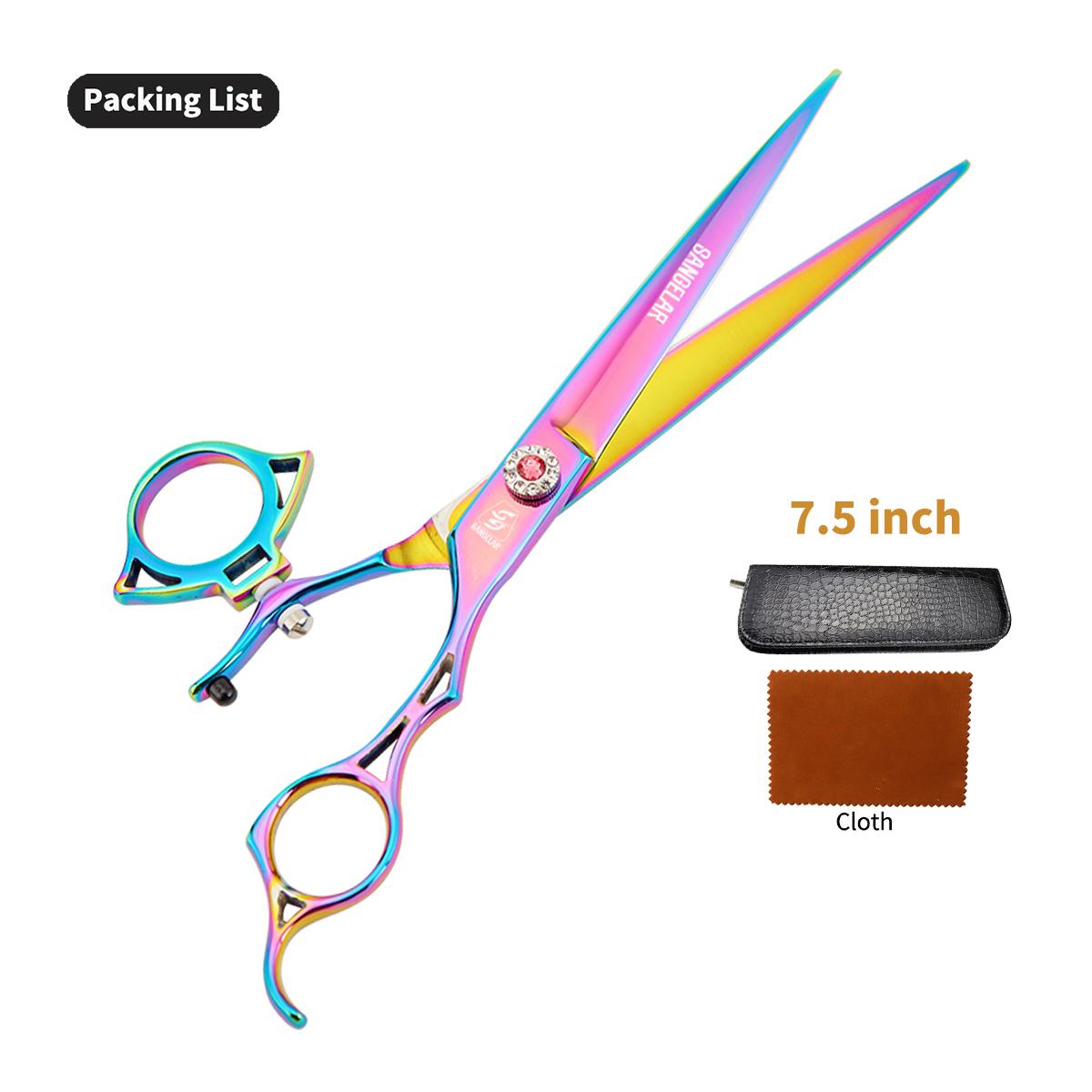 

Sangelar 7,5-дюймовые японские ножницы для ухода за домашними животными из нержавеющей стали 440C с поворотной ручкой, прямые ножницы для собак 7.5 inch разноцветный