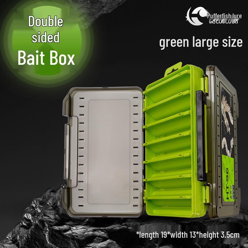 Double-sided Hard Bait Storage Box with Multi-Compartments - Thickened, Hand-held, Dual-Layer Lure Organizer for Sea Fishing.