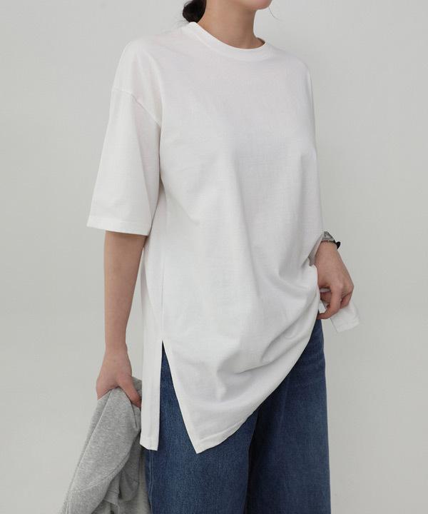 Elmyujeu Round T-Shirt.006 -Tumble Washing/Tenter/2Color