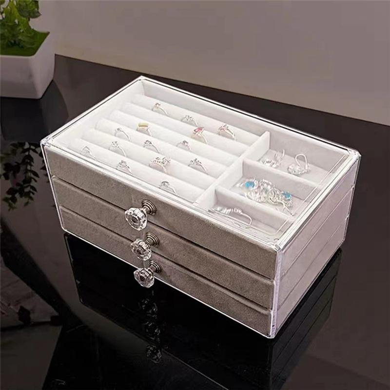 A95I-High-Capacity Large Storage Box Three Drawer Desktop Jewelry Bracelet Ring Oxidation Exquisite Grade