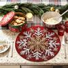 Red Snowflakes Winter Christmas Round Placemats Set of 4 Water-absorbent Anti-slip Easy-to-clean Placemat for Party Home Kitchen