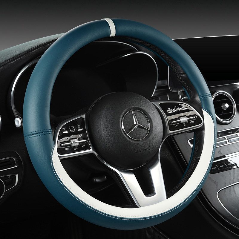 New Car Steering Wheel Cover All Year Round Neutral Fashion Color Contrast Non Slip Abrasion Resistant Napa Leather Car Steering Wheel Cover