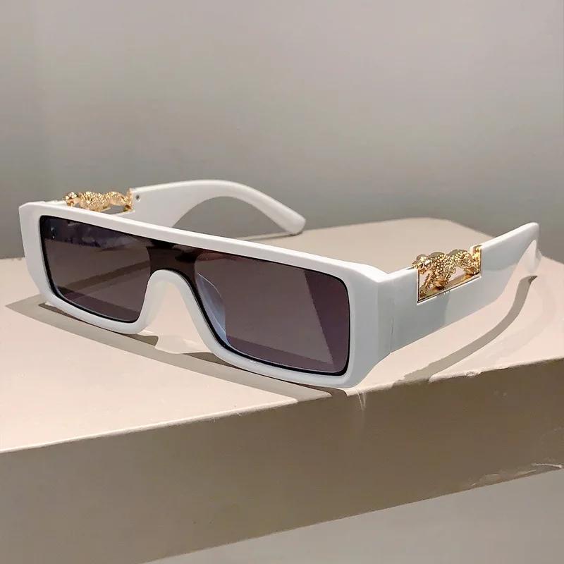 

Punk Luxury Designer Rectangle One Piece Sunglasses ladies For Men Fashion Vintage Sun Glasses Hip Hop Gold Leopard Eyewear