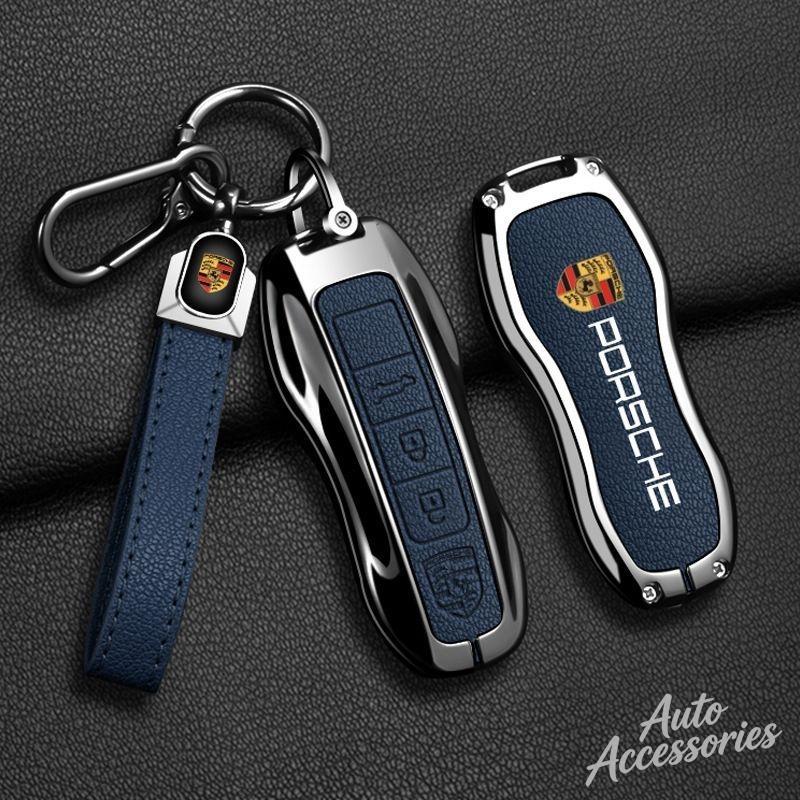Alloy Leather Car Key Case Cover 3/4 Button Key Protector Shell For Porsche Panamera Cayenne 971 911 9YA Macan Boxster STICKER IJCDF1