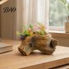 Small Succulent Planters Resin Tree Stump Flowerpot for Succulents Plants, Imitation Wood Grain Planter Decorative Plant Containers Indoor Home Office