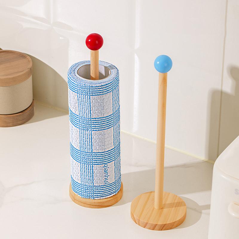 Kitchen Wooden Roll Paper Towel Holder Bathroom Tissue Vertical Stand Disposable Paper Pot Kitchen Toilet Storage Accessories