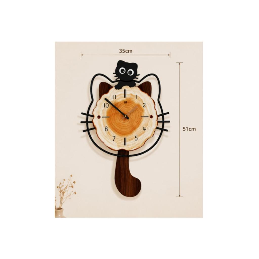 Cat-Shaped Wall Clock Modern-Vintage Cat Decorative for Living Room