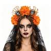 Dark Purple Skull Headband Lace Veil Gothic Hairband Stylish Skull Headwear  Halloween Party