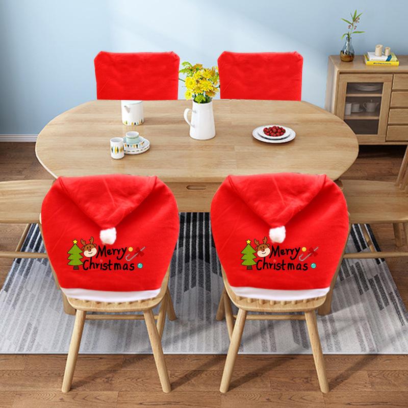 3pcs Christmas Chair Cover Red Santa Claus Hat Dining Chair Cover for New Year Merry Christmas Party Home Kitchen Table Decor