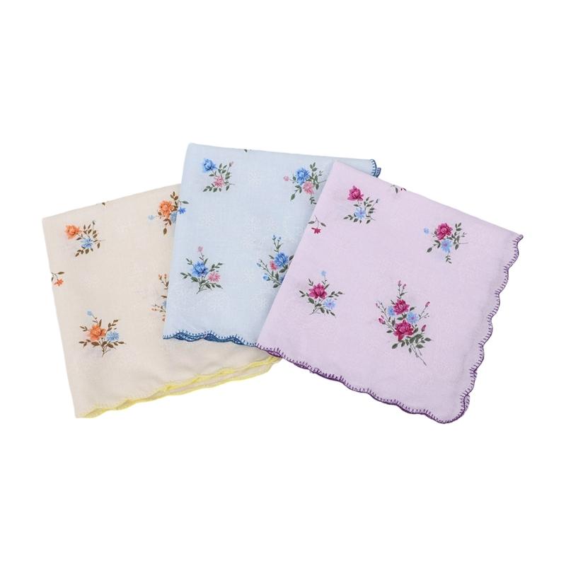 Цветочные свадебные платки Двойная печать Хлопковая ткань с изысканной кружевной отделкой Упаковка 12 штук
