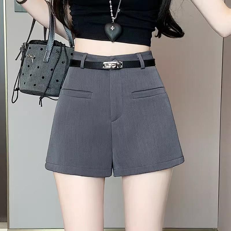 

Женские шорты-костюм А-силуэта с высокой талией - Коллекция Весна 2025, Универсальные широкие штанины, Однотонный стиль для通勤 3XL серый