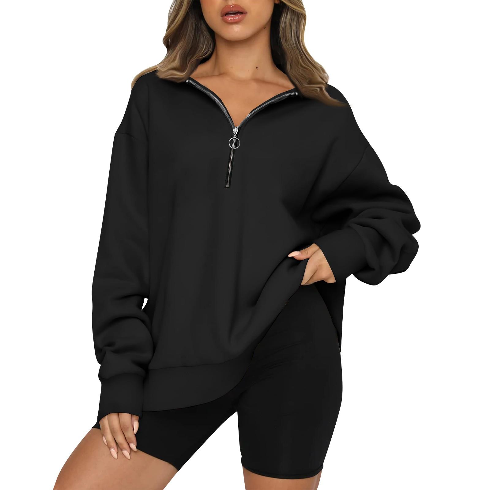 

Women s Casual Fashion Colour Zip Long Sleeve Top XXL чёрный