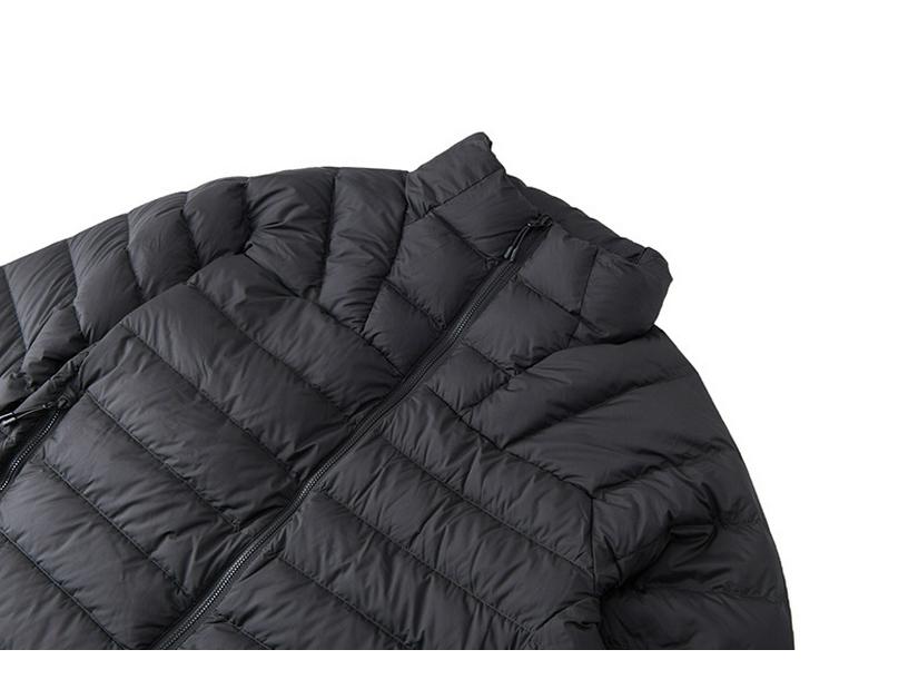 Hochwertige Unisex-Leichtgewicht-Daunenjacke mit Rippenstruktur, 90 % weiße Entendaunen und mit Text bedrucktem Futter