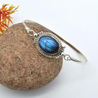 925 Sterling Silver, Women Bangle, Handmade Bracelet, Labradorite Jewelry, Anniversary Gift, Silver Bracelet, Silver Charm Jewelry