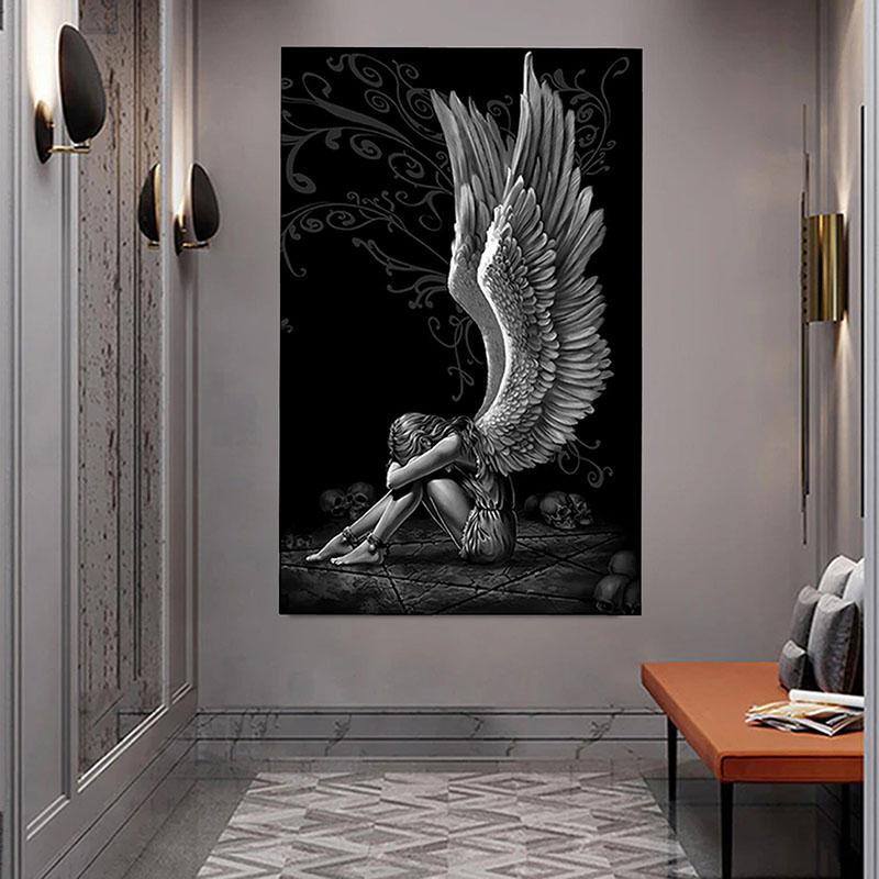 Abstract Devil and Angel Posters and Prints Girl with Wings Canvas Painting Wall Art Pictures for Living Room Home Decoration