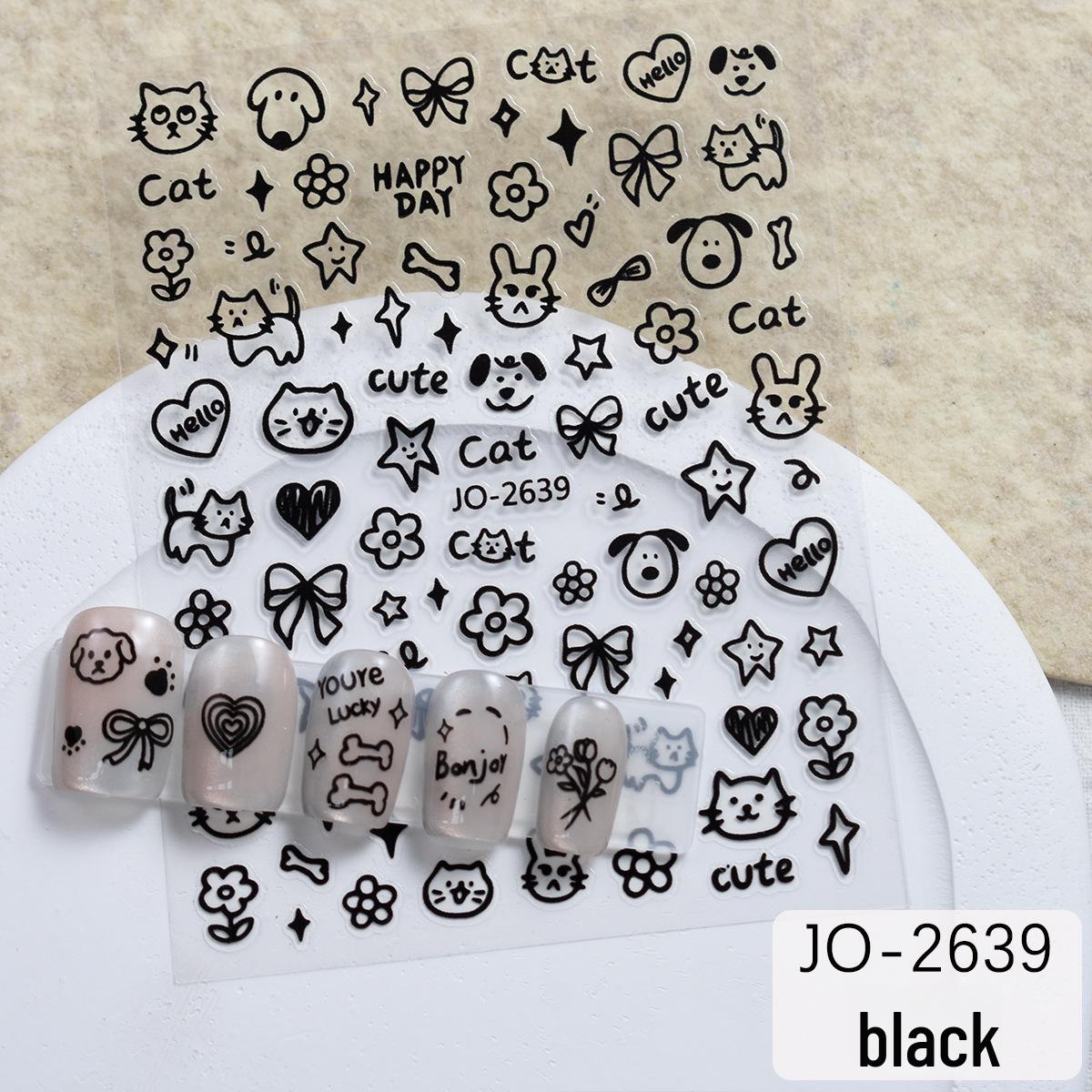 

Cute Cat and Dog Cartoon Nail Art Decals - Black & White DIY Adhesive Stickers