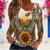 Women Plus Size Asymmetric Cutout Neck Cold Shoulder Long Sleeve Western Printed Fitted Top