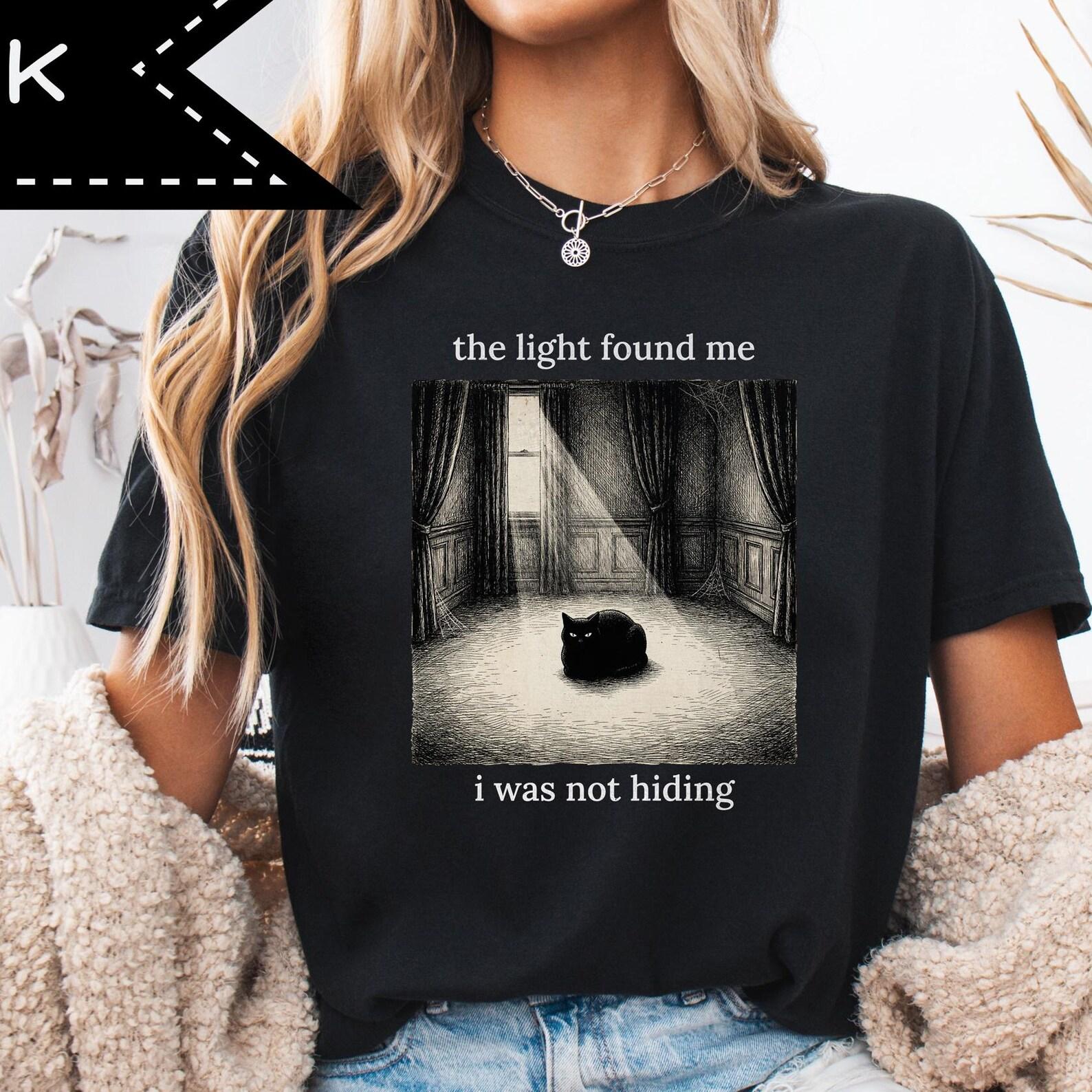 The Light Found Me Black Cat TShirt, Quirky Art Graphic Tee, Comfort Colors® Shirt S
