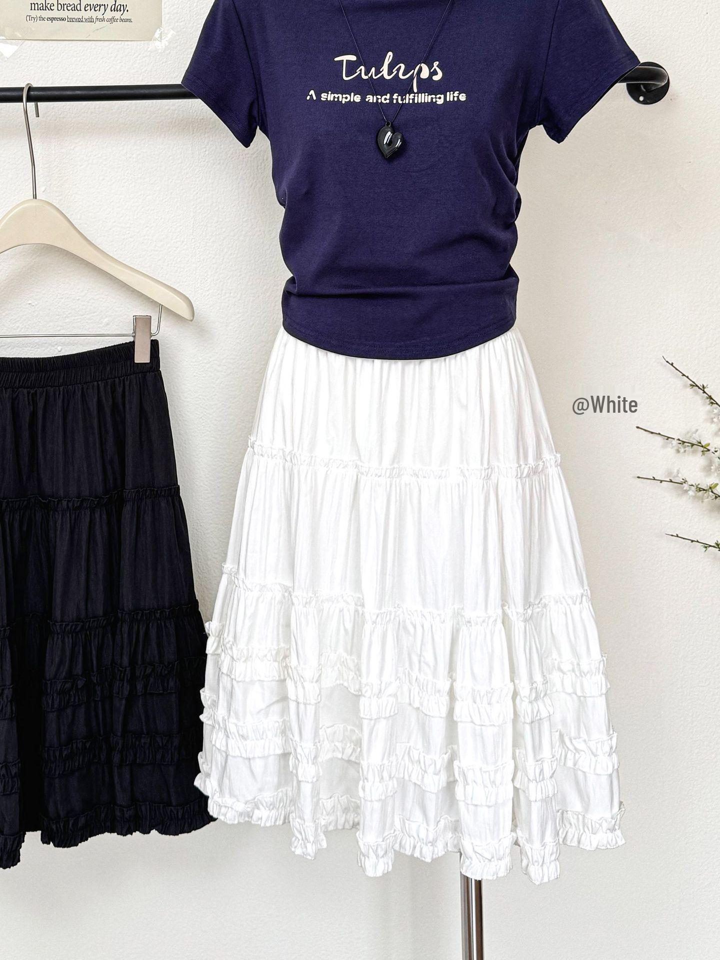 Petite Princess Ruffle Cake Skirt - 2026 Spring/Summer High Waist Medium Length School Style One Size белый