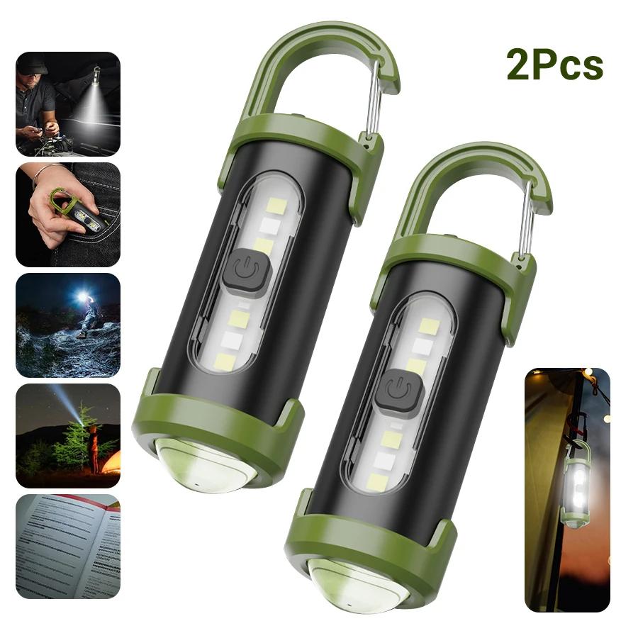 Rechargeable Keychain Camping Tent Lamp Multifunction COB Work Light Outdoor Emergency Torch Light for Walking Searching Hiking