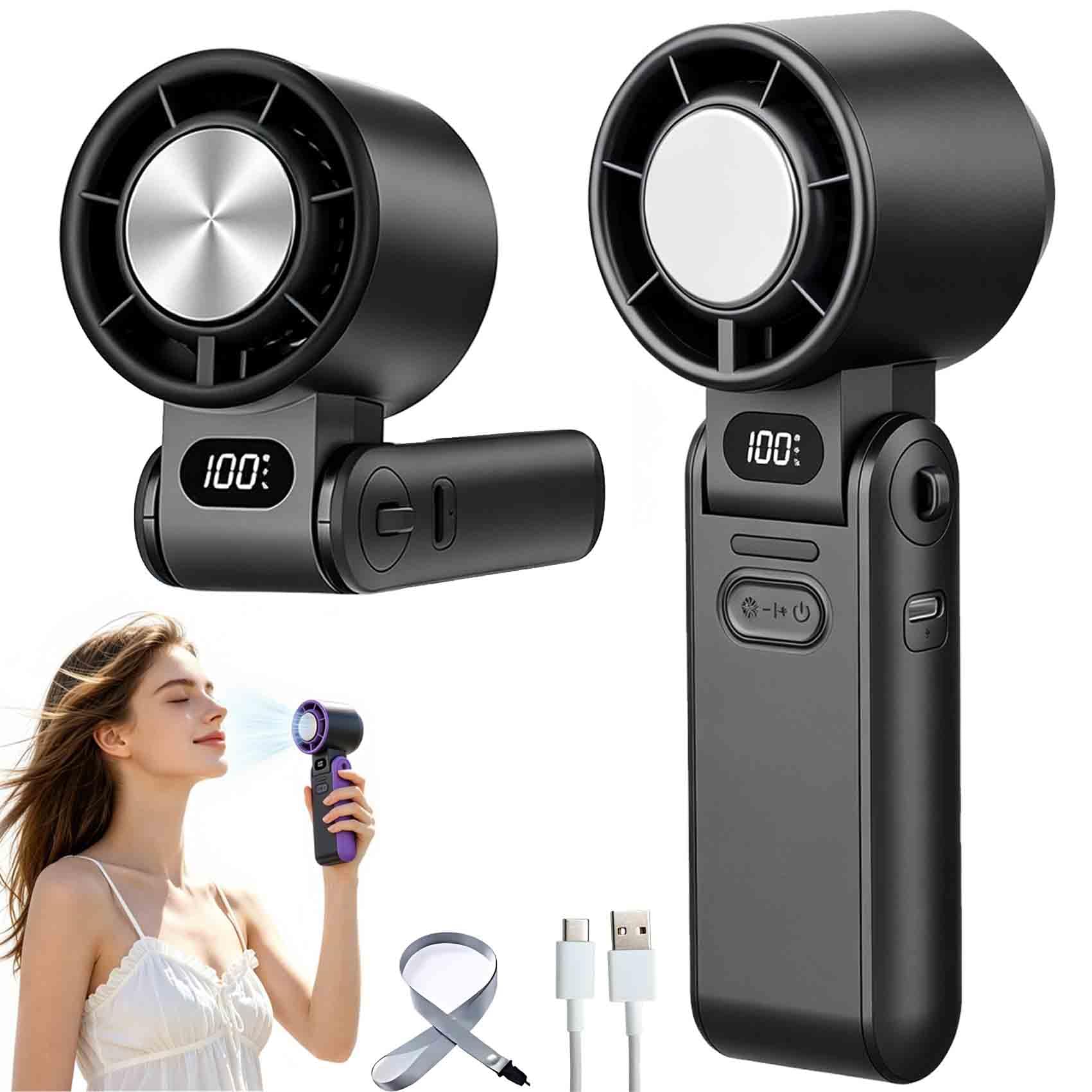 The Cooling Turbo Fan, Portable Handheld Turbo Fan with Ice Cooling, 100 Speeds Rechargeable Personal Mini Fan with LED Displa,Outdoor Sports (Purple) чёрный