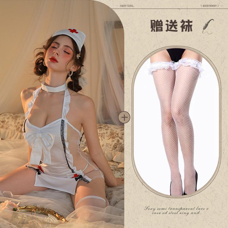 Suspender Lace Perspective Nurse Hot Sexy Bow Set
