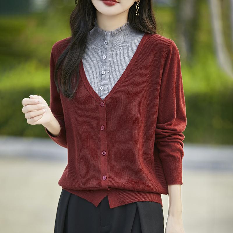 Dámský kašmírový svetr Qinghe kašmír 50% hedvábí 50% vlna podzimní a zimní kašmírový kardigan měkký a teplý
