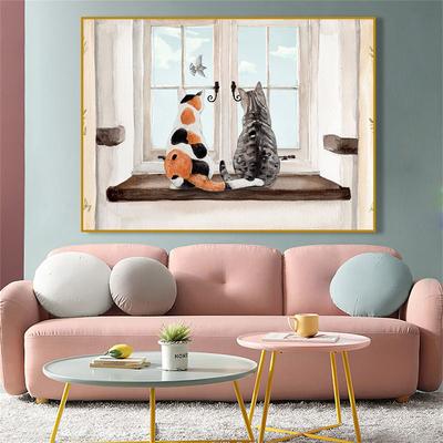 Fenster Katzen Cartoon Malerei Leinwand Drucken Moderne Wand Tier Kunst Poster Warme Bild für Liebhaber Wohnzimmer Home Decor Cuadros