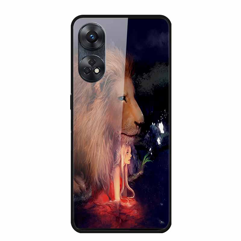 For Oppo Reno8 T 4G Case Luxury Tempered Glass Back Cover Hard Case For Reno8 T 4G 6.43" Capa Funda Animal Vividly Coque Wolf