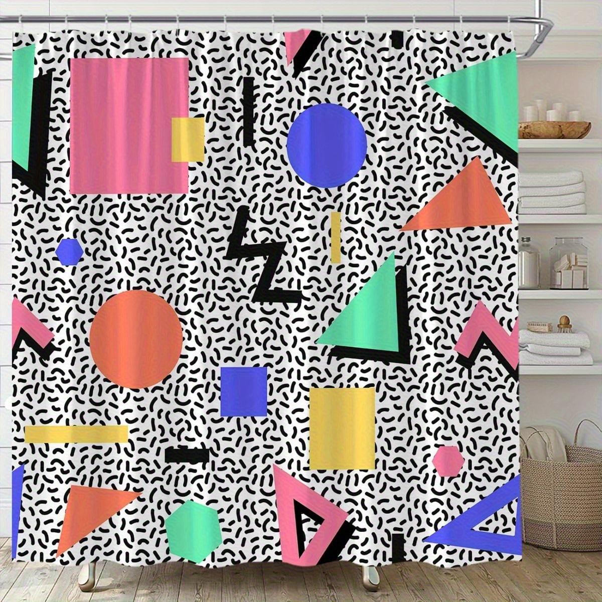 

80S 90S Geometric Shower Curtain Modern Abstract Rectangle Triangle Circle Stripes Memphis Fashion Fabric Bathroom Decor Set Wit W60H190(CM)-1 Pcs