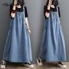 Korean Fashion Spring Summer Women Oversized Denim Maxi Long Sundress Suspenders Casual Loose Blue Sleeveless Dress Vintage All-Match Baggy Dress