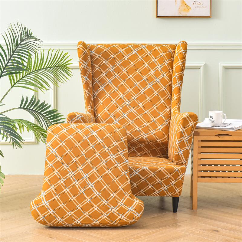 Elastische Bedrukte Slipcover voor Stoel met Hoge Rugleuning 2-delig Vorm Eenzits Vleugel Fauteuil Hoes