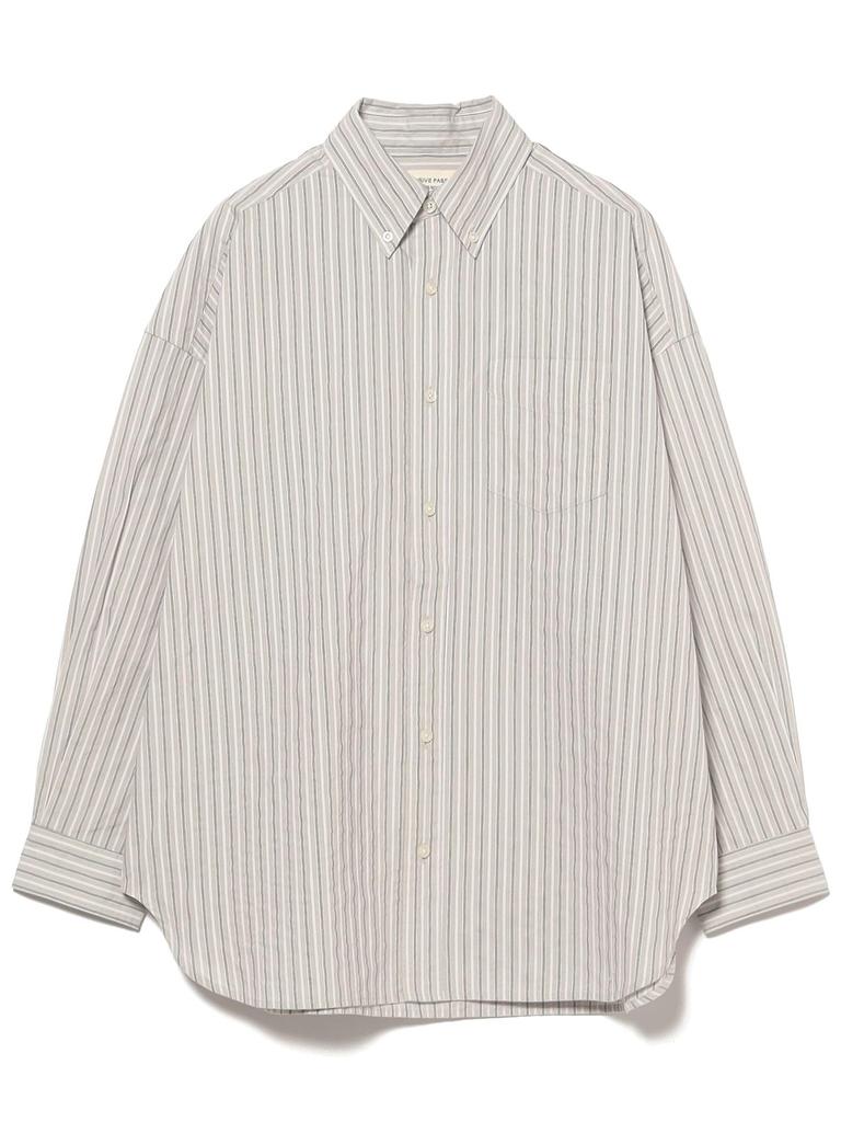 [BEAMS BOY] Long-Sleeve Dobby Stripe Big BD Shirt for Women, Grey, Free Size