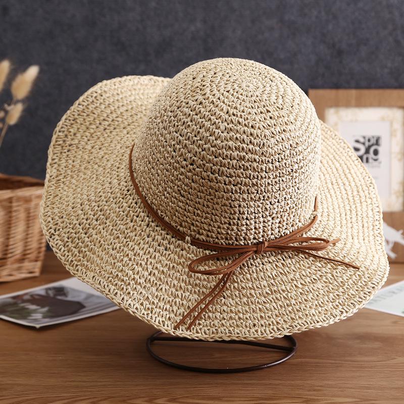 Women's Foldable Straw Sun Hat - Wide Brim, Handmade, UV Protection for Beach & Outdoors