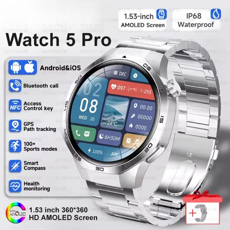 2026 New Watch GT5 Max Smart Watch HD AMOLED Screen NFC Bluetooth Call Health Waterproof Smartwatch Men Women For Huawei