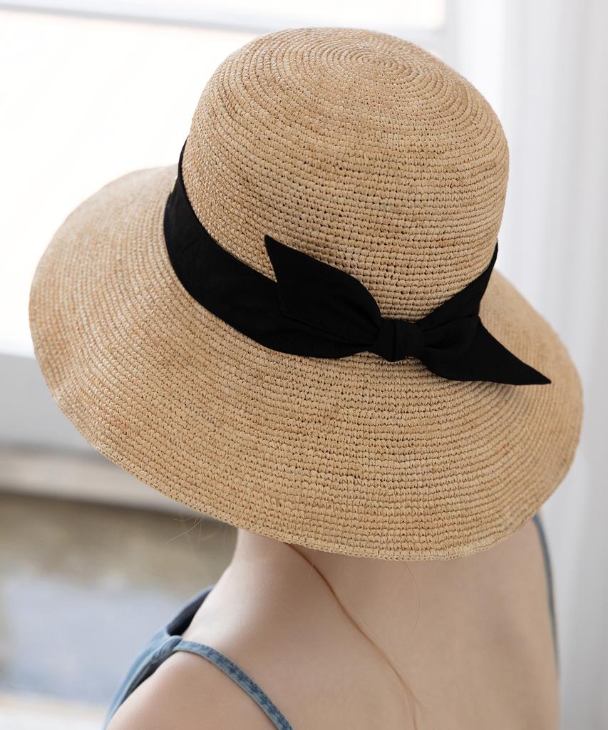 Tatiana Anvely Natural Raffia Ribbon Cloche Hat Ht8191 Black