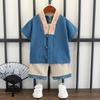 Completo Estivo da Ragazzo a Maniche Corte Stile Cinese per Bambini Hanbok Bello Completo Tang Cotone Lino Sezione Sottile di Abbigliamento Antico