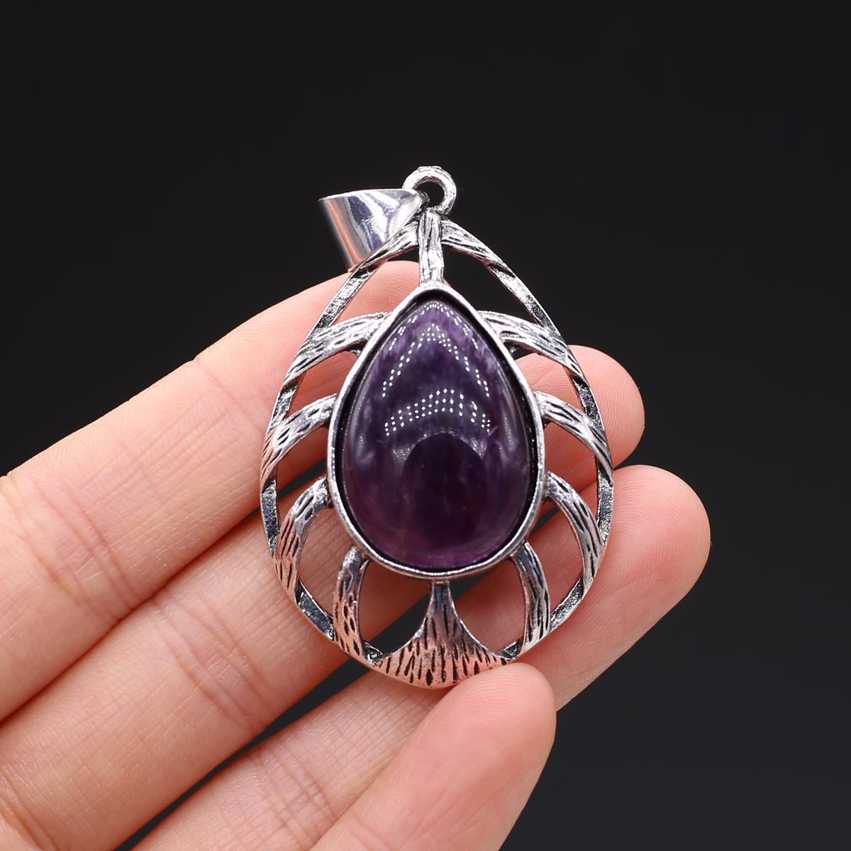 

Подвеска в виде ракушки из натурального камня с изысканным узором, ретро-подвеска для изготовления ювелирных изделий, ожерелье, серьги, аксессуар Amethyst/33x55mm
