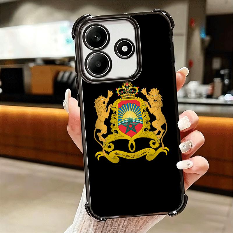 Morocco Flag Plating Phone Case For Xiaomi Redmi Note 14 15 Pro Plus 13 12 11 11S 11T 10 9S 9 5G Anti-Fall Airabag Cover