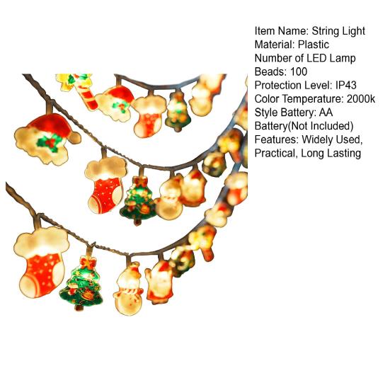 LED String Light Easy to Install Battery Powered Santa Claus Snowman String Light Christmas Fairy Lamp Party Supplies