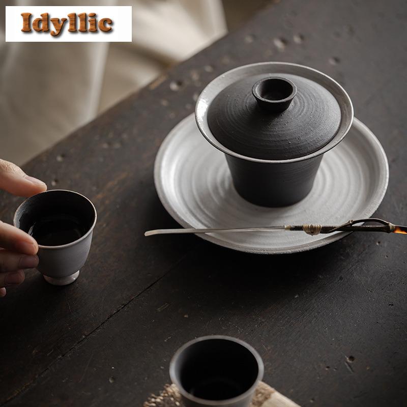 Wabi Sabi Stil Puder Yin Gaiwan Ästhetische Teeterrine Teeschale mit Deckel Set Teezubereitung Deckelschale Teeset Geschenk Zubehör Handwerk