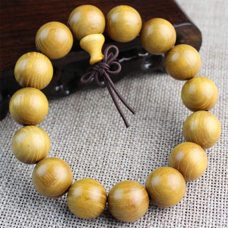 Zhemu 2.0 Gelbes Sandelholz Buddhistisches Perlenarmband (108 Perlen) für Männer und Frauen