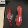 Fashion SUOJIALUN 2025 Summer New High Wedge Heel Ladies Elegant Slides Shoes Fashion PVC Transparent Outdoor Dress Sandal Pumps Shoes
