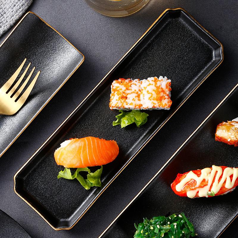El Creative Ceramic Plate Japanese Cuisine Rectangular Phnom Penh Plate Sushi Plate El Restaurant Pure Black  Pot Dish