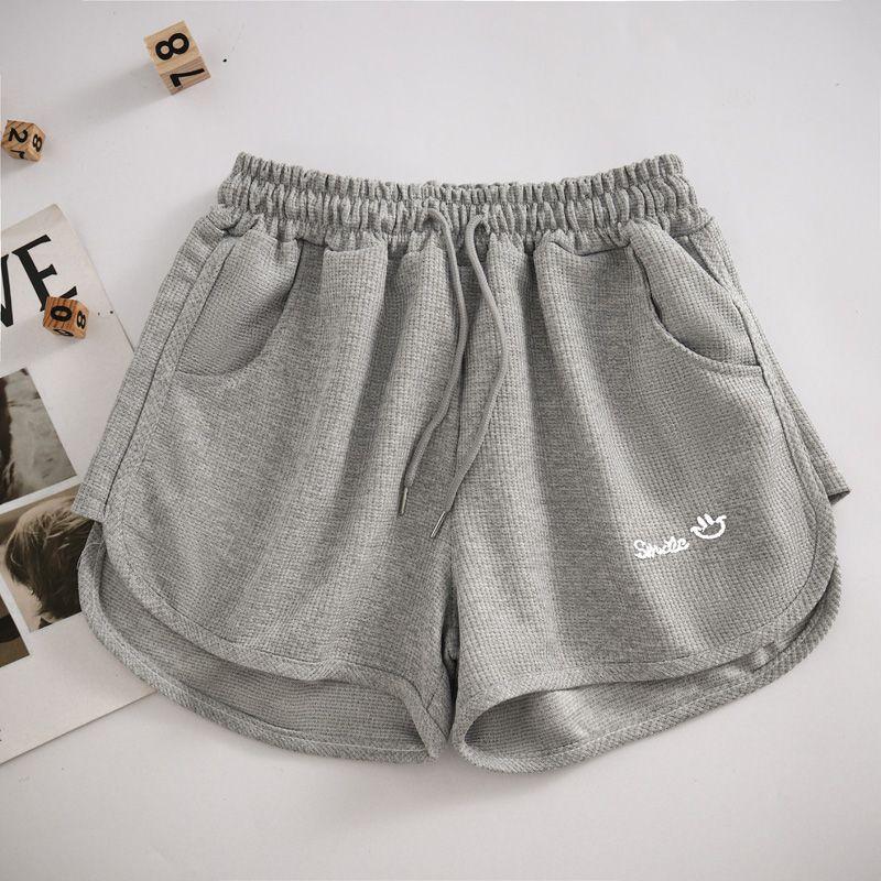 Waffle Sports Shorts Women's Summer Korean Version of Loose High Waist Home Wide Leg Hot Pants To Wear