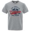 Camiseta de algodão gola redonda maskulina, topy de verão, roupas respiráveis, Los Angeles California Beach Paradise Fashion