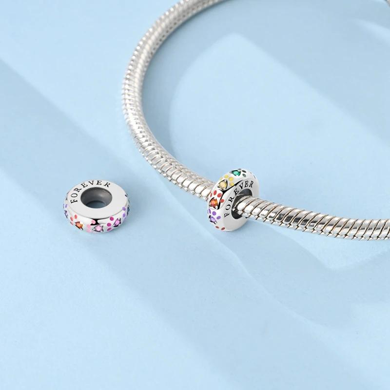 Charm Bead Components Copper Metal Colored Claw Print Durable Rubber Stopper Bead Components Compatible With Plata Authentic Original Bracelets Women